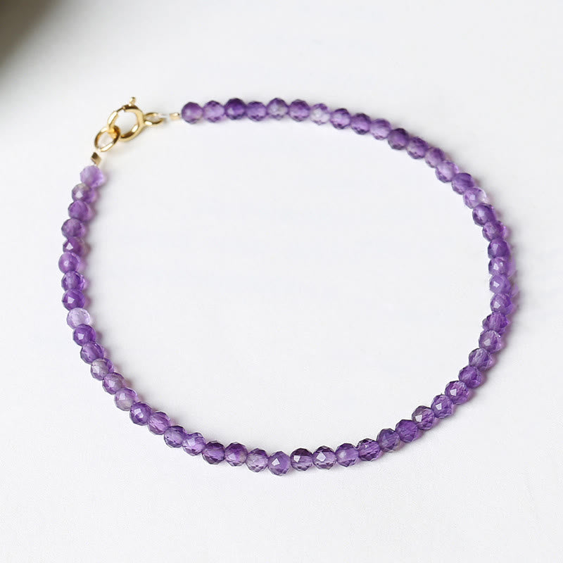 KarmaRipple's 3mm Authentic Amethyst Ultra-thin Beadwork 14k Gold Plated Bronze Spiritual Awareness Bracelet p1