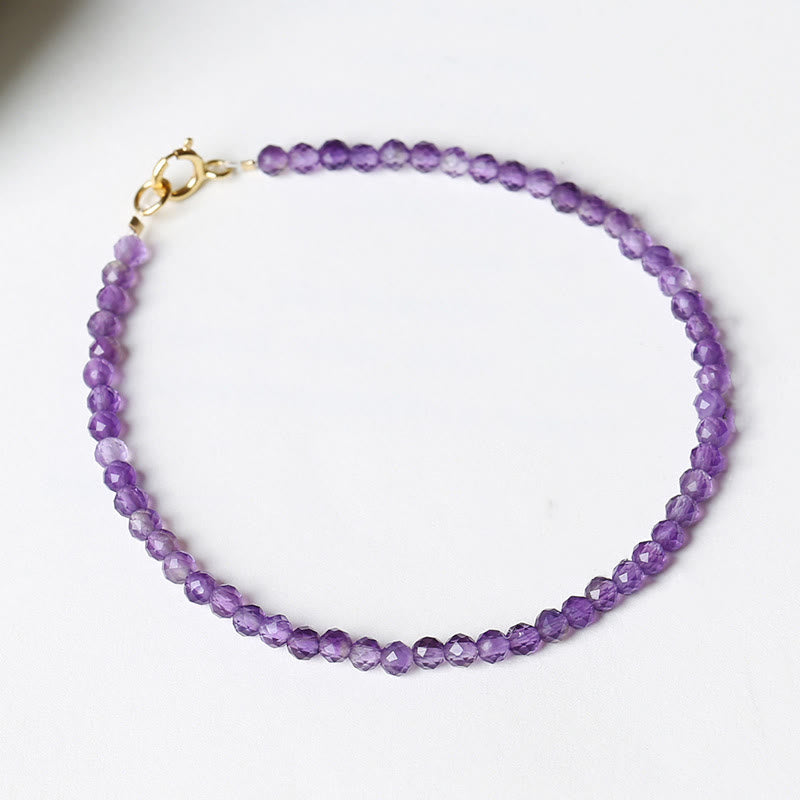 KarmaRipple's 3mm Authentic Amethyst Ultra-thin Beadwork 14k Gold Plated Bronze Spiritual Awareness Bracelet p18