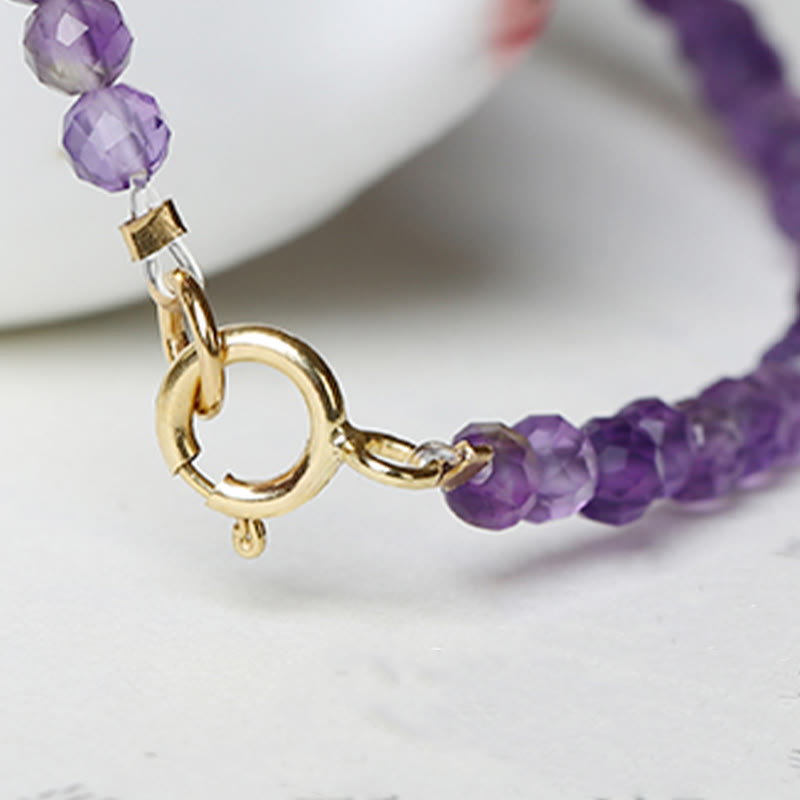 KarmaRipple's 3mm Authentic Amethyst Ultra-thin Beadwork 14k Gold Plated Bronze Spiritual Awareness Bracelet p14