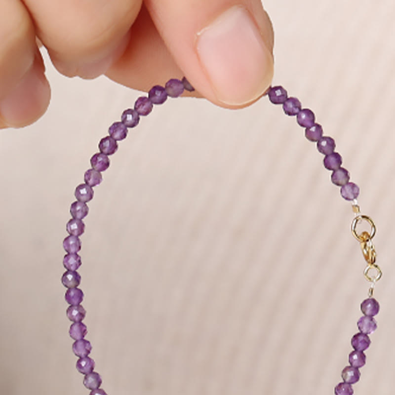 KarmaRipple's 3mm Authentic Amethyst Ultra-thin Beadwork 14k Gold Plated Bronze Spiritual Awareness Bracelet p11