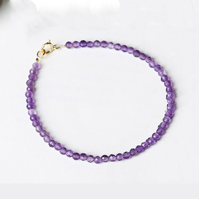 KarmaRipple's 3mm Authentic Amethyst Ultra-thin Beadwork 14k Gold Plated Bronze Spiritual Awareness Bracelet p5