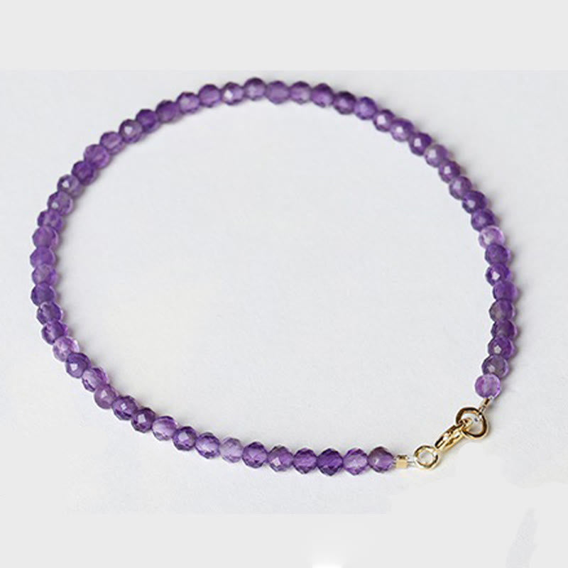 KarmaRipple's 3mm Authentic Amethyst Ultra-thin Beadwork 14k Gold Plated Bronze Spiritual Awareness Bracelet p4