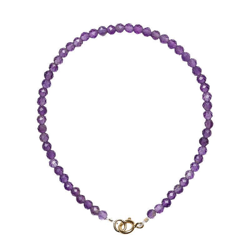 KarmaRipple's 3mm Authentic Amethyst Ultra-thin Beadwork 14k Gold Plated Bronze Spiritual Awareness Bracelet p16