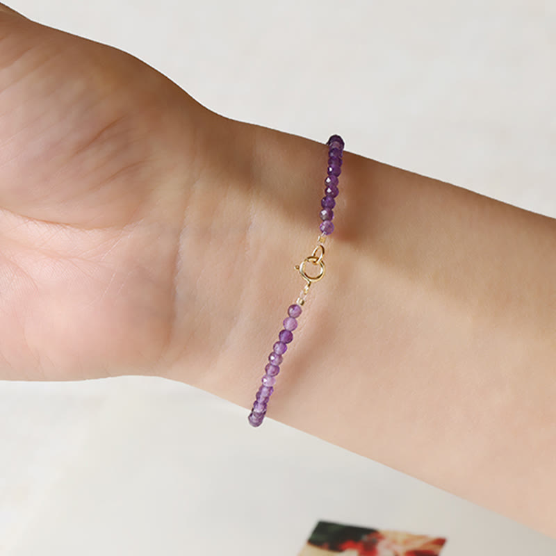 KarmaRipple's 3mm Authentic Amethyst Ultra-thin Beadwork 14k Gold Plated Bronze Spiritual Awareness Bracelet p9