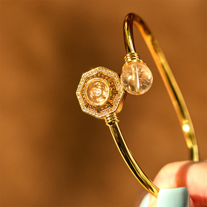 KarmaRipple's Rutilated Quartz Bronze Brass Rotatable Windmill Feng Sheng Shui Qi Courage Bracelet Bangle p3