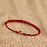 KarmaRipple's 999 Gold Small Peace Buckle Red String Protection Fortune Woven Bracelet Anklet