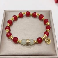 KarmaRipple's Red Agate Jade Fu Character Year of the Snake Calm Bracelet