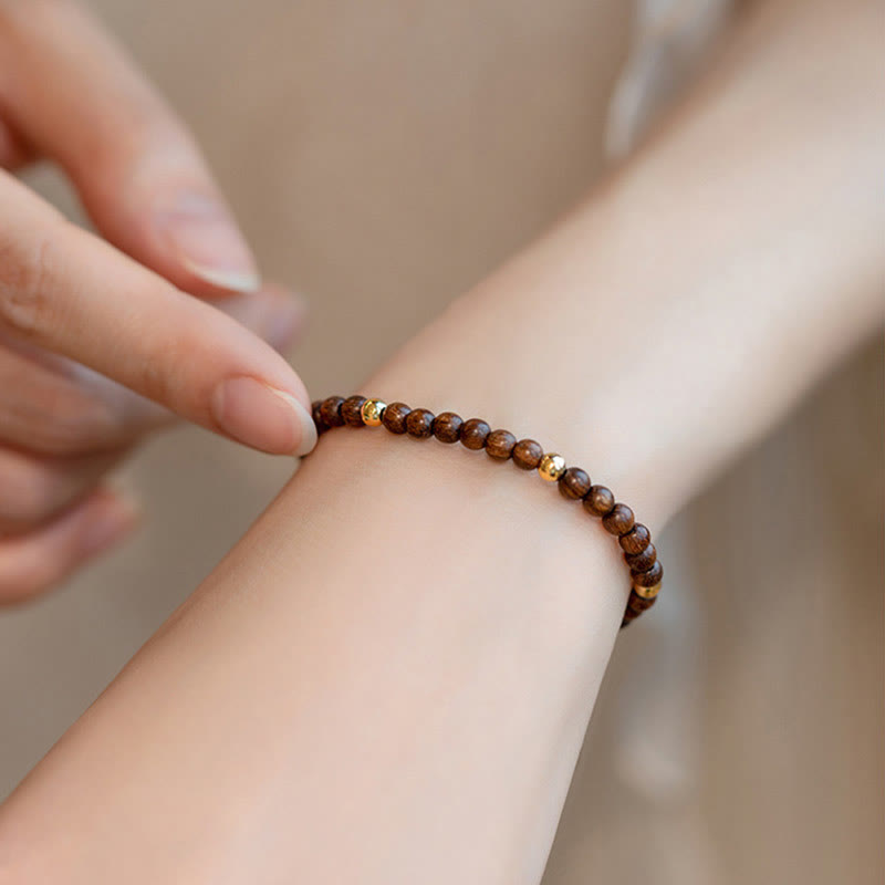 KarmaRipple's 4mm Ultra-thin Sandalwood 14K Gold Plated Bronze Beadwork Protection Bracelet p5