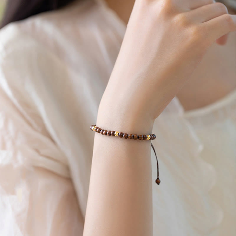 KarmaRipple's 4mm Ultra-thin Sandalwood 14K Gold Plated Bronze Beadwork Protection Bracelet p9