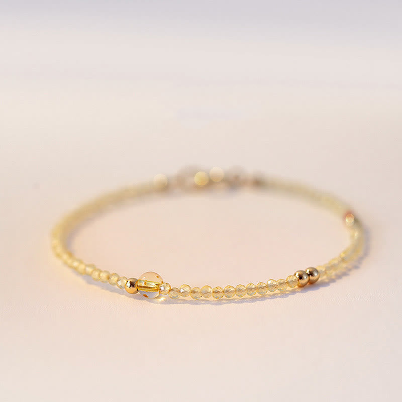 KarmaRipple's 2mm Ultra-thin Citrine 14K Gold Plated Bronze Beadwork Protection Bracelet p14