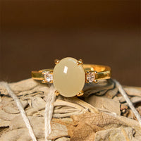 KarmaRipple's Authentic Hetian Jade Zirconia Egg Bronze Prosperity Ring