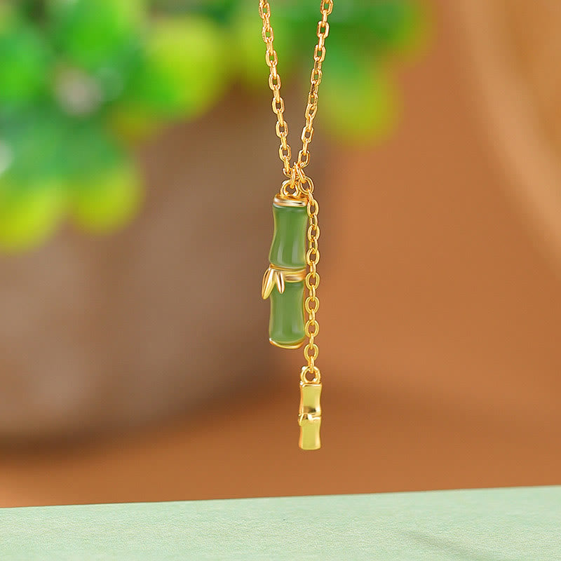 KarmaRipple's Hetian Jade 925 Sterling Silver Bamboo Abundance Pendant Necklace p10