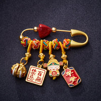 KarmaRipple's Cinnabar Zongzi Fu Character Caishen God of Wealth Safe And Well Bronze Blessing Brooch