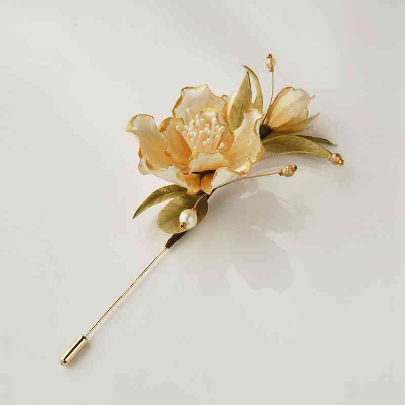 KarmaRipple's Handmade Velvet Flower Mulberry Silk Ivory Camellia Brooch p2