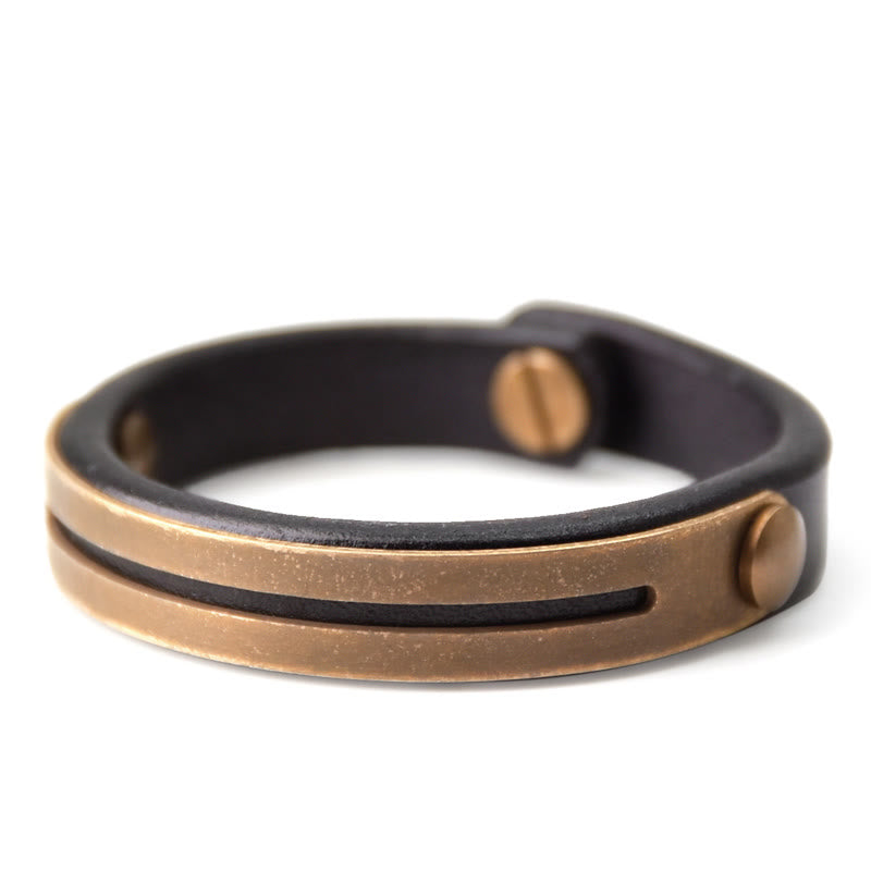 KarmaRipple's Vintage Leather Bronze Brass Balance Bangle Bracelet p8