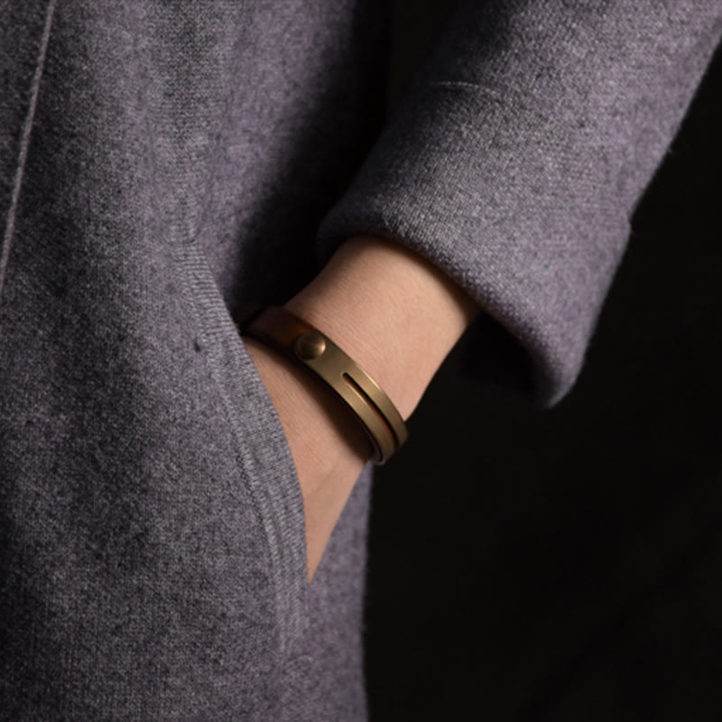 KarmaRipple's Vintage Leather Bronze Brass Balance Bangle Bracelet p10