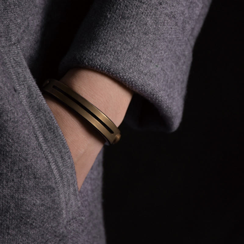 KarmaRipple's Vintage Leather Bronze Brass Balance Bangle Bracelet p9