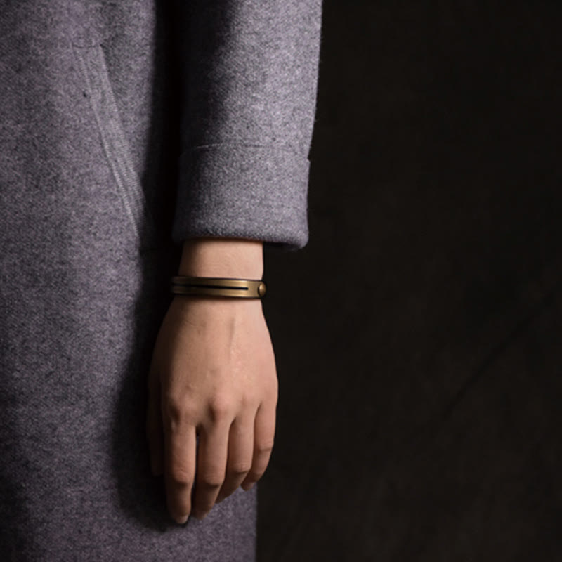 KarmaRipple's Vintage Leather Bronze Brass Balance Bangle Bracelet p12