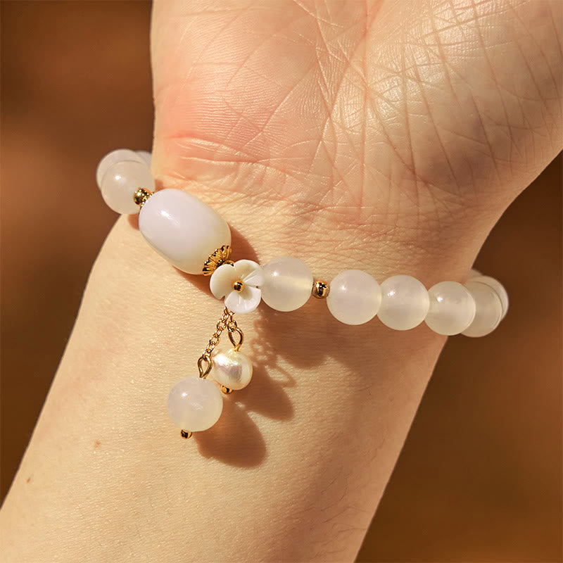 KarmaRipple's Ivory Agate Pearl Flower Fortune Bracelet p6