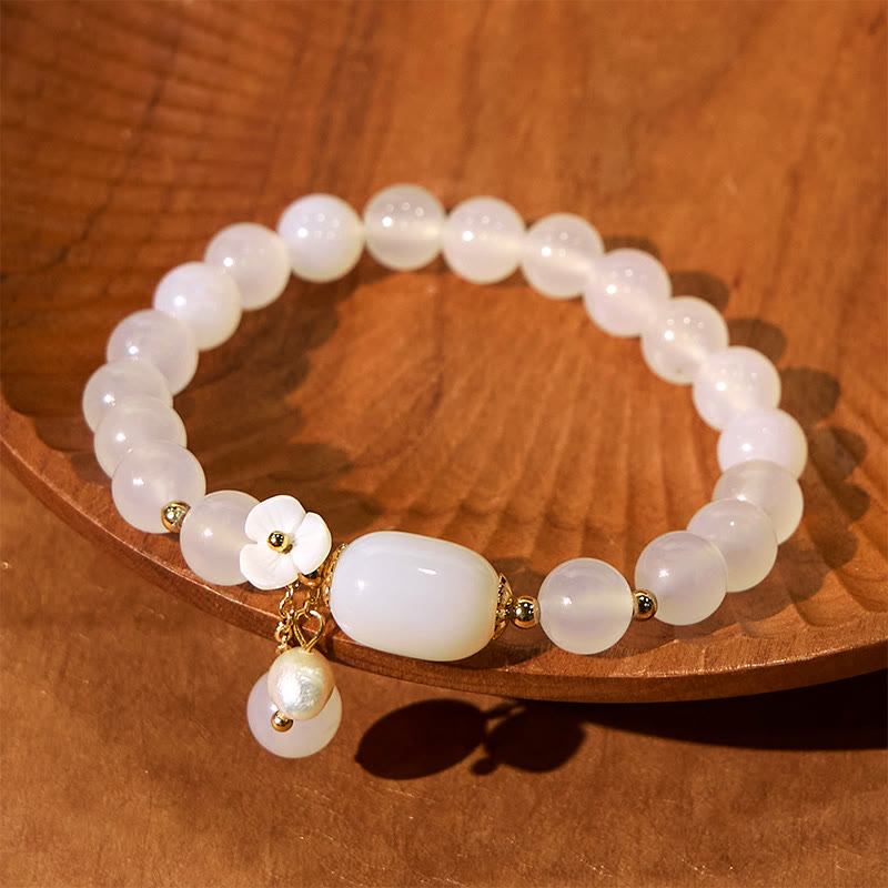KarmaRipple's Ivory Agate Pearl Flower Fortune Bracelet p3