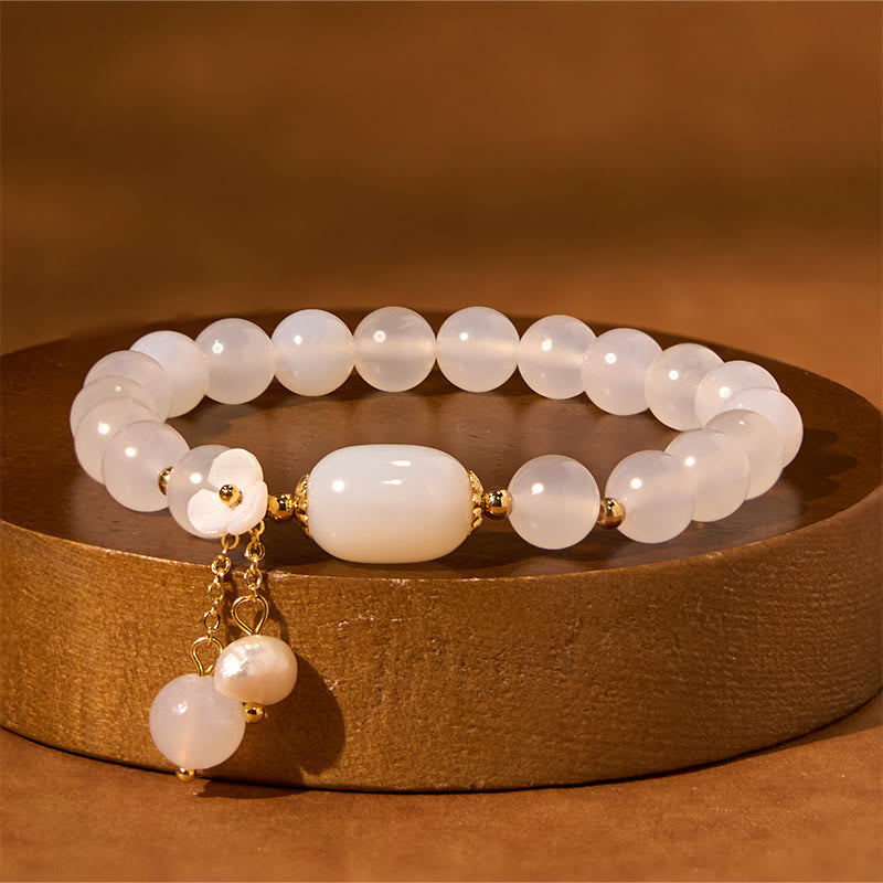 KarmaRipple's Ivory Agate Pearl Flower Fortune Bracelet p4
