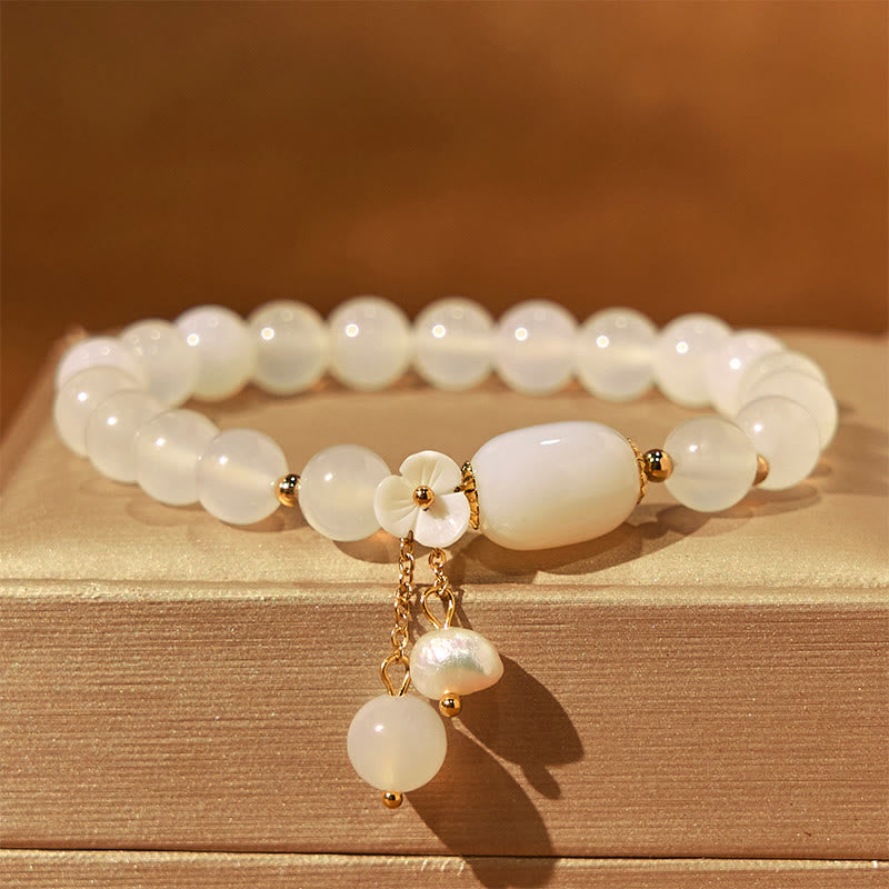 KarmaRipple's Ivory Agate Pearl Flower Fortune Bracelet p13