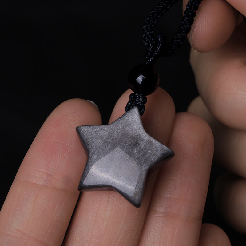 KarmaRipple's Authentic Silver Sheen Obsidian Star Crescent Moon Protection Pendant Necklace p5