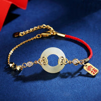 KarmaRipple's 925 Sterling Silver Authentic Hetian Jade Gourd Peace Buckle Zircon Fortune Bracelet Pendant Necklace Earrings