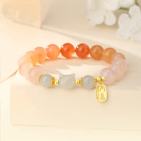 KarmaRipple's 925 Sterling Silver Red Agate Hetian Jade Cat Fu Character Confidence Bracelet