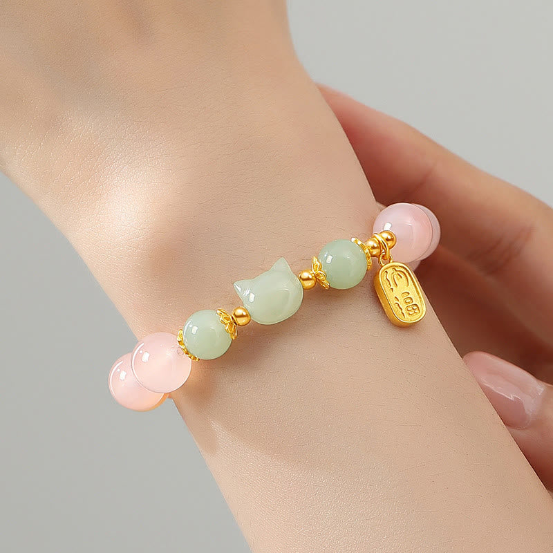 KarmaRipple's 925 Sterling Silver Red Agate Hetian Jade Cat Fu Character Confidence Bracelet p4