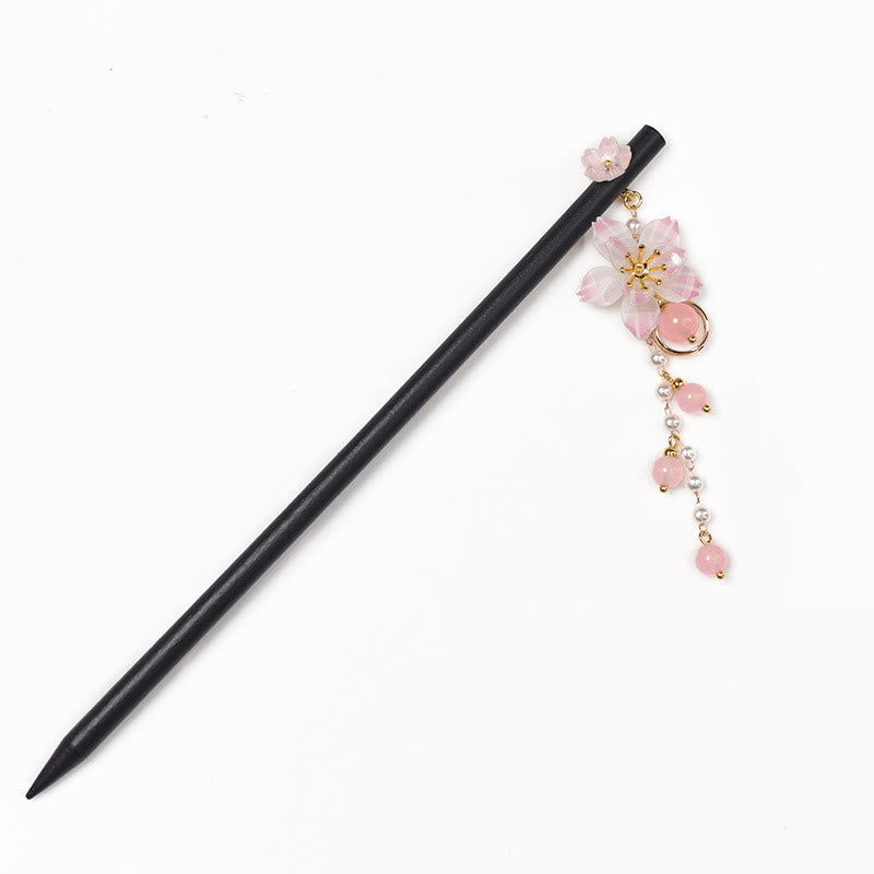 KarmaRipple's Artistic Style Pear Blossom Tassel Wood Hairpin p5