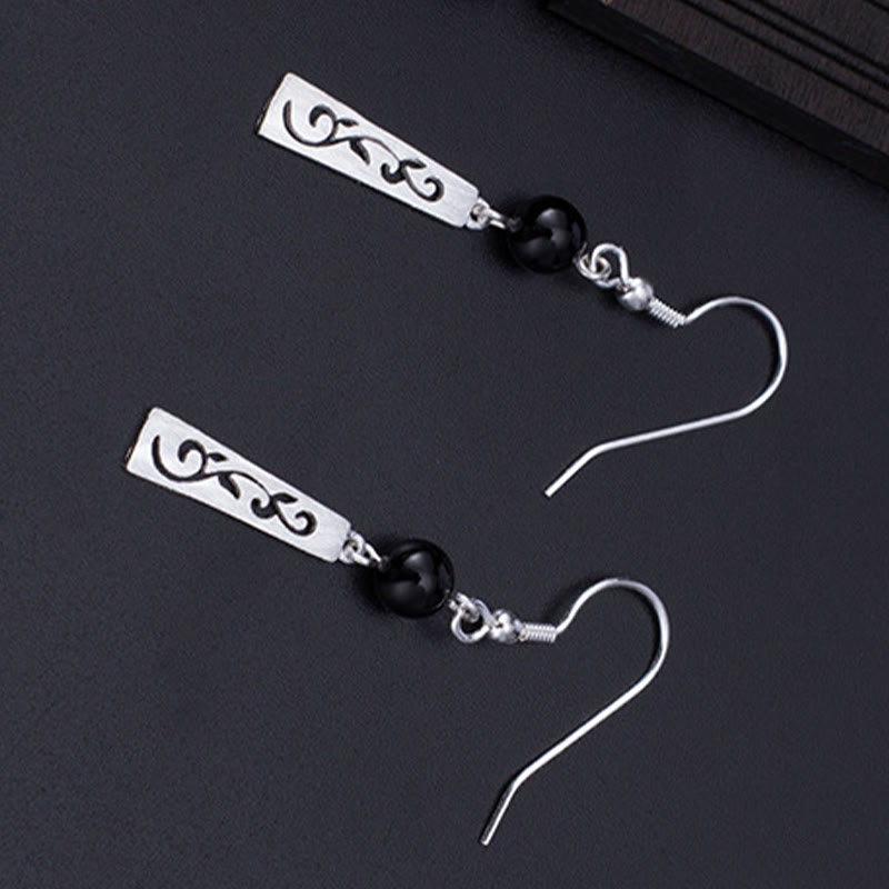 KarmaRipple's 925 Sterling Silver Black Onyx Hollow Vine Protection Drop Earrings p3