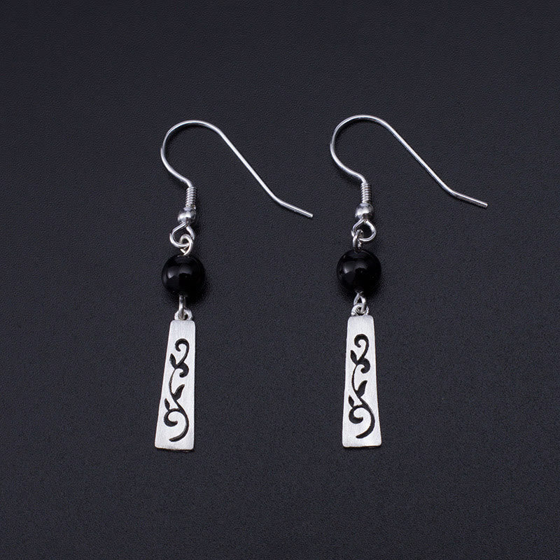 KarmaRipple's 925 Sterling Silver Black Onyx Hollow Vine Protection Drop Earrings p10