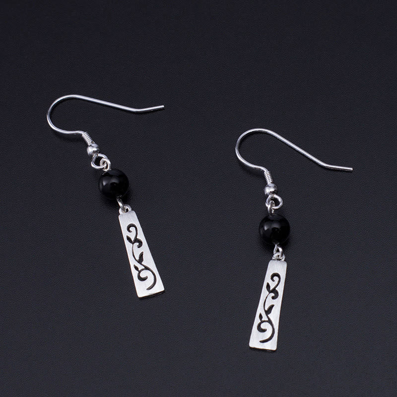 KarmaRipple's 925 Sterling Silver Black Onyx Hollow Vine Protection Drop Earrings p4