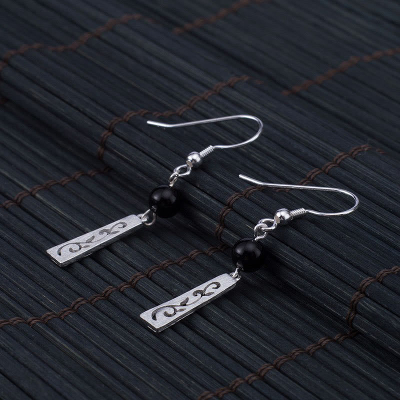 KarmaRipple's 925 Sterling Silver Black Onyx Hollow Vine Protection Drop Earrings p5