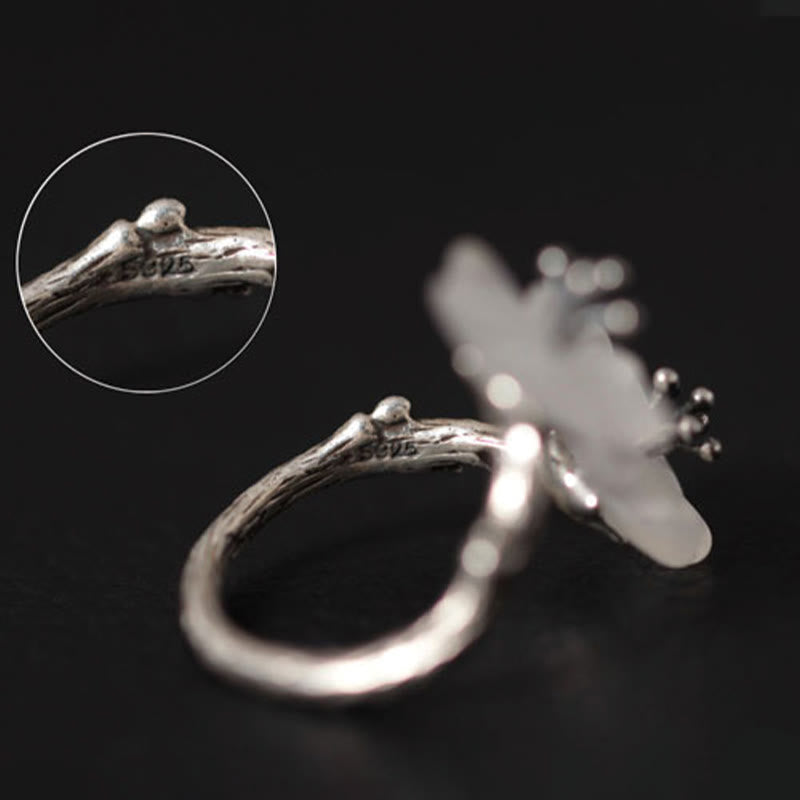 KarmaRipple's 925 Sterling Silver Ivory Gemstone Double Plum Blossom Flower Adjustable Protection Ring p11