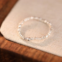 KarmaRipple's 925 Sterling Silver Authentic Small Hetian Jade Bead Fortune Elastic Ring