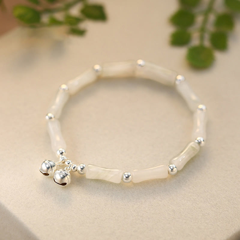 KarmaRipple's 925 Sterling Silver Authentic Ivory Jade Bamboo Bell Talisman Fortune Happiness Bracelet p3