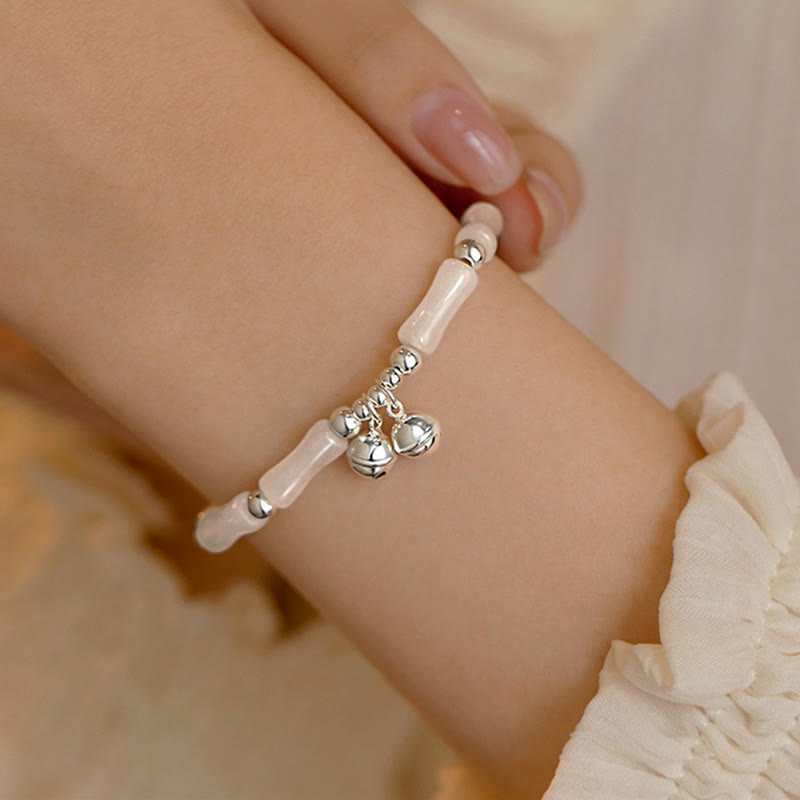 KarmaRipple's 925 Sterling Silver Authentic Ivory Jade Bamboo Bell Talisman Fortune Happiness Bracelet p6