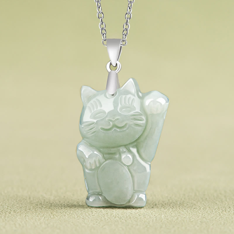 KarmaRipple's 925 Sterling Silver Jade Fortune Cat Prosperity Pendant Necklace p11