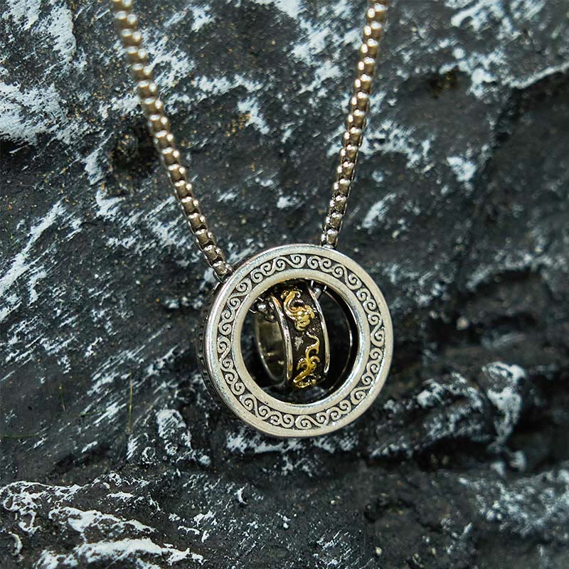 KarmaRipple's Double Ring PiXiu Peace Buckle Wealth Rotatable Pendant Necklace p6