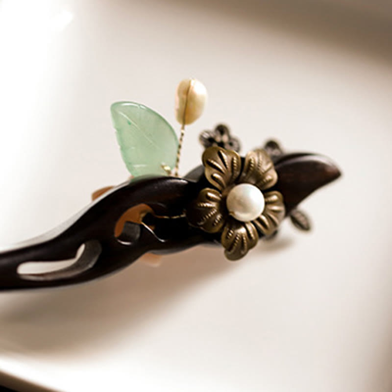 KarmaRipple's Ebony Shell Flower Leaves Blessing Hairpin p3