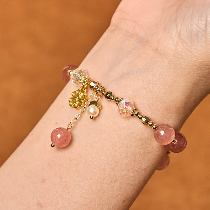 KarmaRipple's Authentic Strawberry Quartz Four Leaf Clover Balancing Bracelet p3