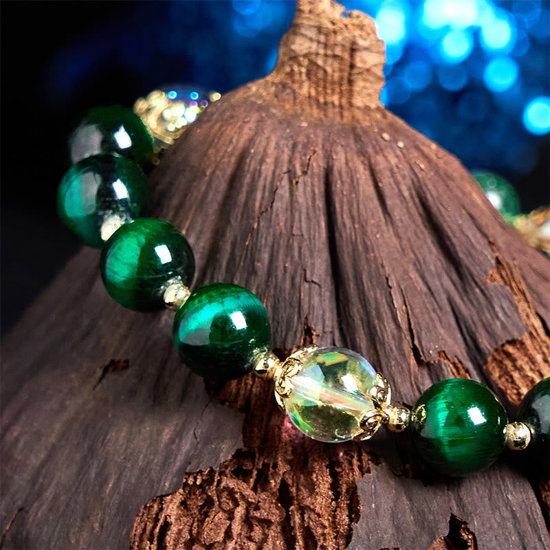 KarmaRipple's Authentic Green Tiger Eye Beadwork Green Leaf Positive Bracelet p3