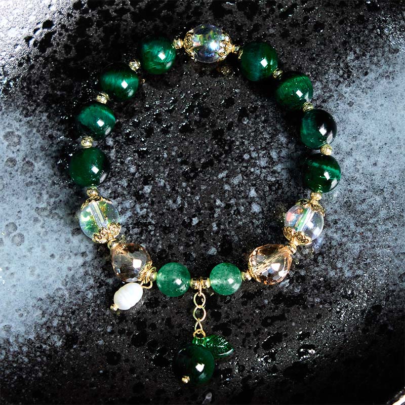 KarmaRipple's Authentic Green Tiger Eye Beadwork Green Leaf Positive Bracelet p2
