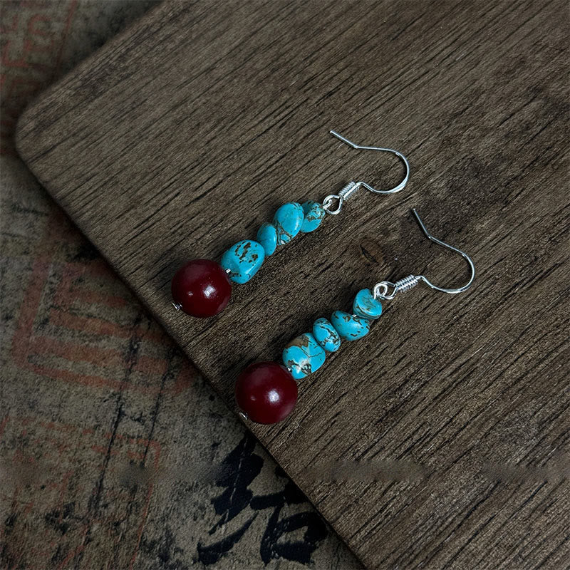 KarmaRipple's Tibetan 925 Sterling Silver Turquoise Cinnabar beads Protection Earrings p4