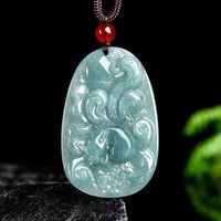 KarmaRipple's Authentic Green Jade Nine Tailed Fox Flowers Fortune Pendant Necklace