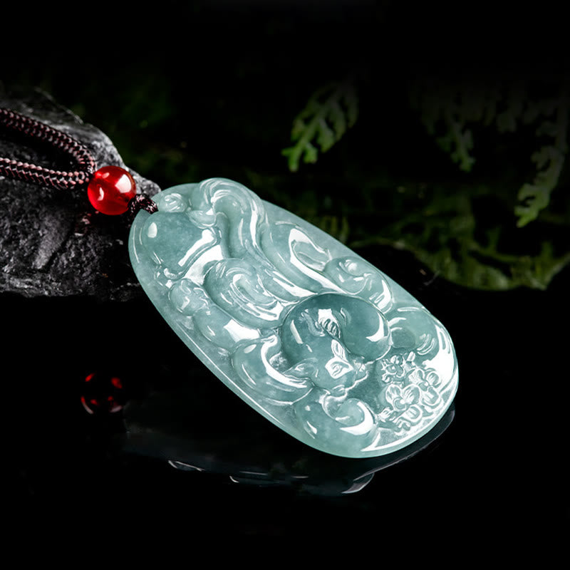KarmaRipple's Authentic Green Jade Nine Tailed Fox Flowers Fortune Pendant Necklace p3