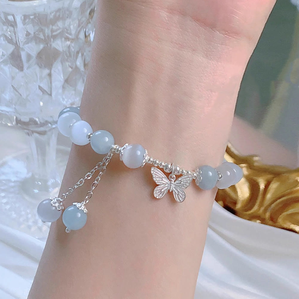 KarmaRipple's Cat's Eye Aquamarine Butterfly Talisman Support Bracelet p5