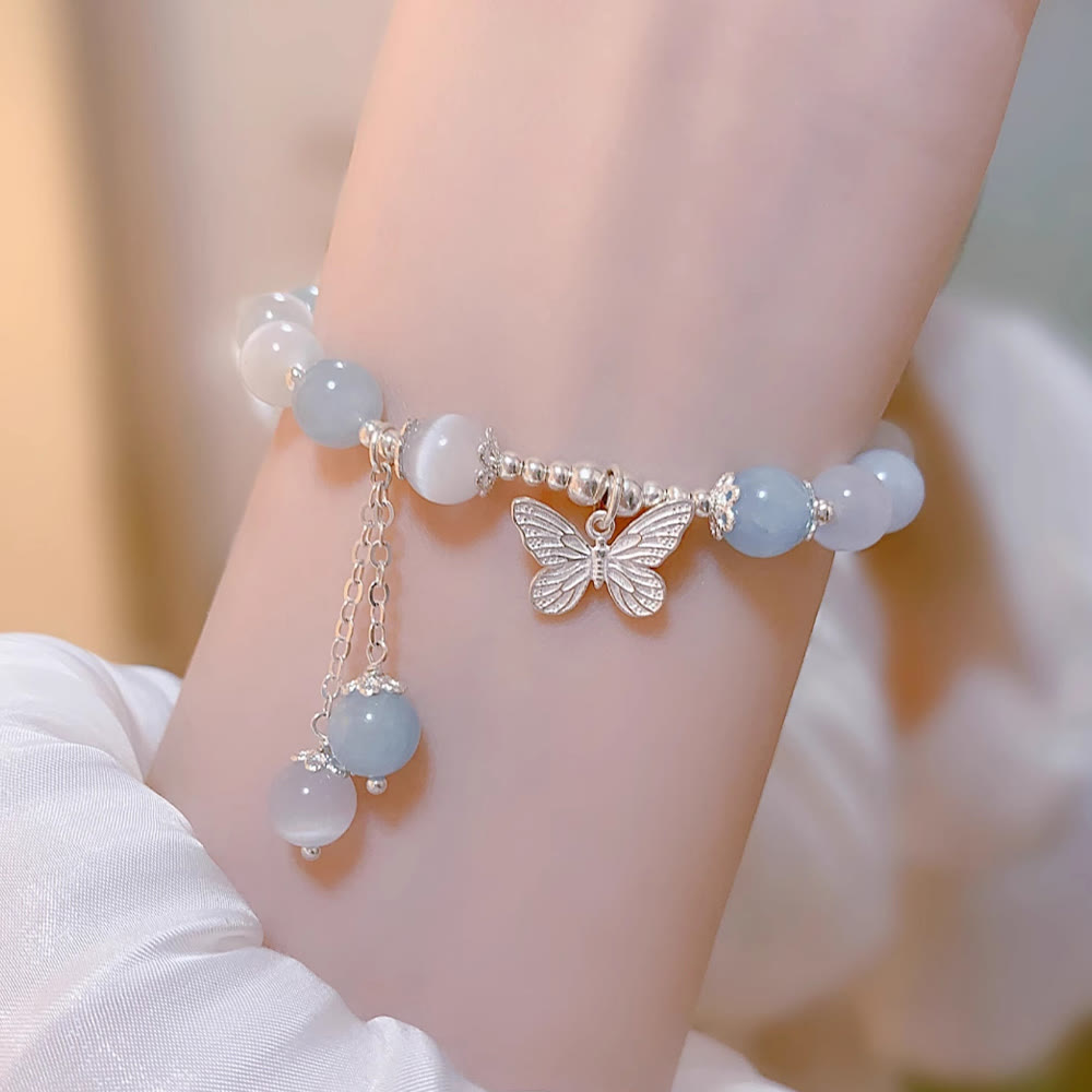 KarmaRipple's Cat's Eye Aquamarine Butterfly Talisman Support Bracelet p9